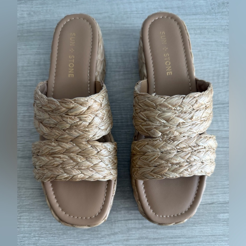 Sun + Stone Women's Olinkaa Woven Slide Espadrille Wedge Sandals Size 7 - Picture 4 of 9
